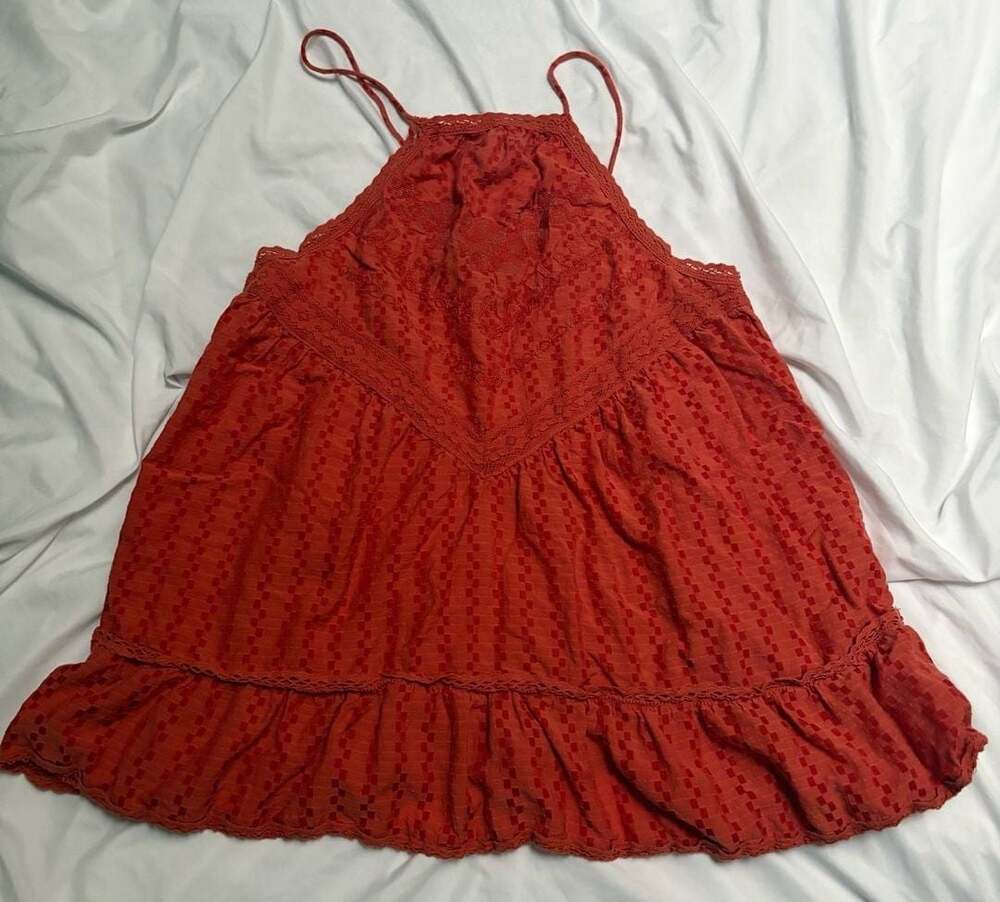 Free People Elisa Tunic Top in Paprika Orange with Lace and Embroidery size S